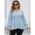 thumbnail image 4 of Perfectbot Womens Plus Size Blouses V Neck Ribbed Babydoll Peplum Tops Casual Puff Sleeve Shirts, 4 of 8
