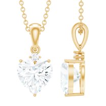 Rosec Jewels Heart Shape Moissanite Pendant Necklace for Women - 8 MM - D-VS1 Grade, 18K Yellow Gold