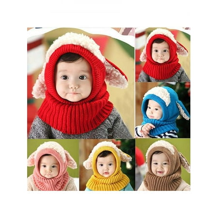 - Baby Toddler Kids Winter Cute Beanie Warm Hat Hooded Scarf Earflap Knitted Cap