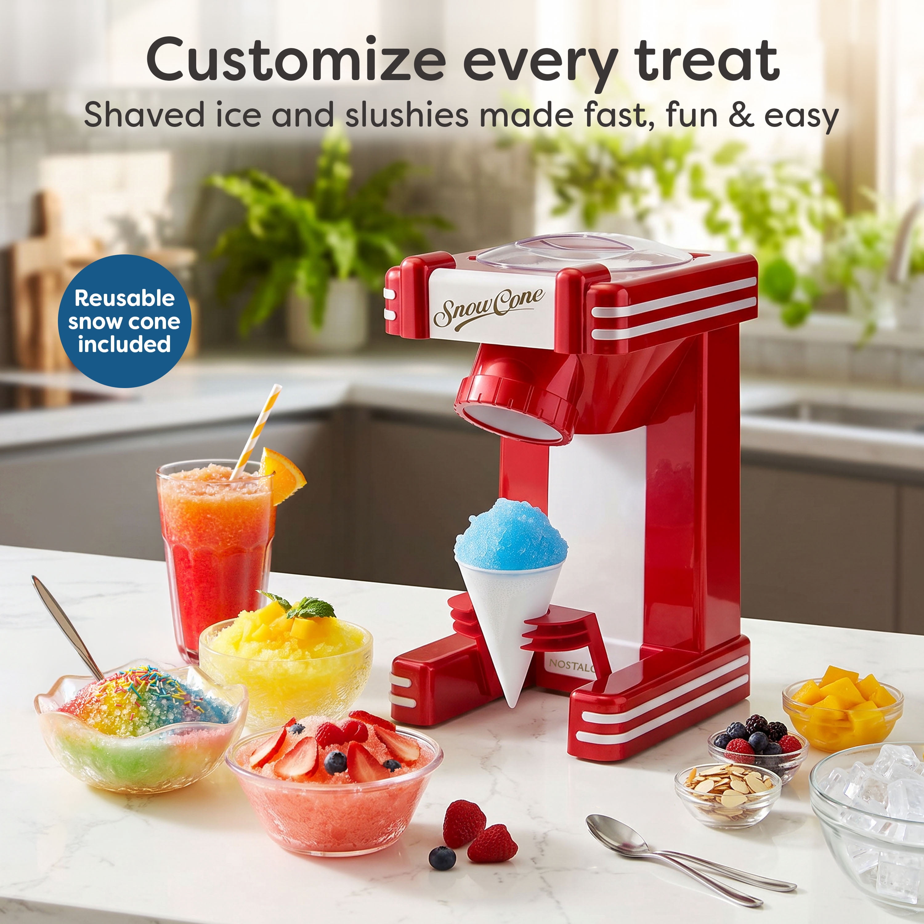 Nostalgia Retro Snow Cone Maker, Countertop Shaved Ice Machine and Snow Cone Maker, Red