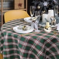 thumbnail image 2 of Christmas Tablecloth Indoor Festive Xmas Fabric Table Decor Cover Shiny Metallic Yarn, Gingham Plaid, Green, Round 60 in, 2 of 5