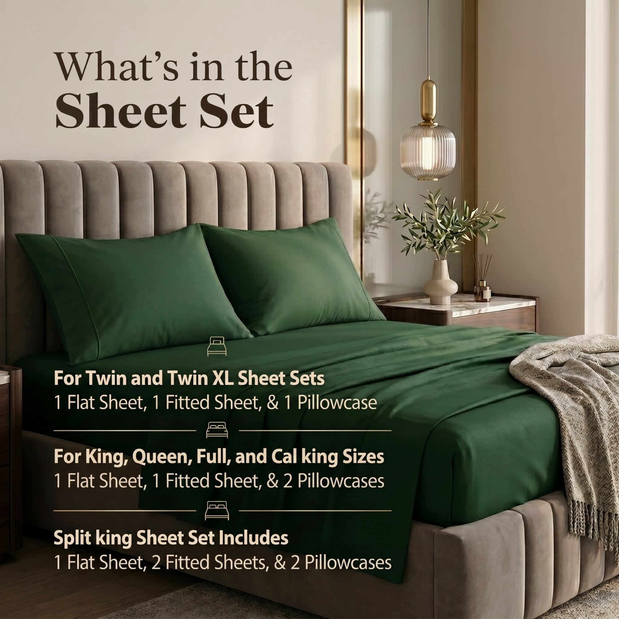 Superior 300 TC Egyptian Cotton Marrow Stitch Deep Pocket King Sheet Set, Hunter Green