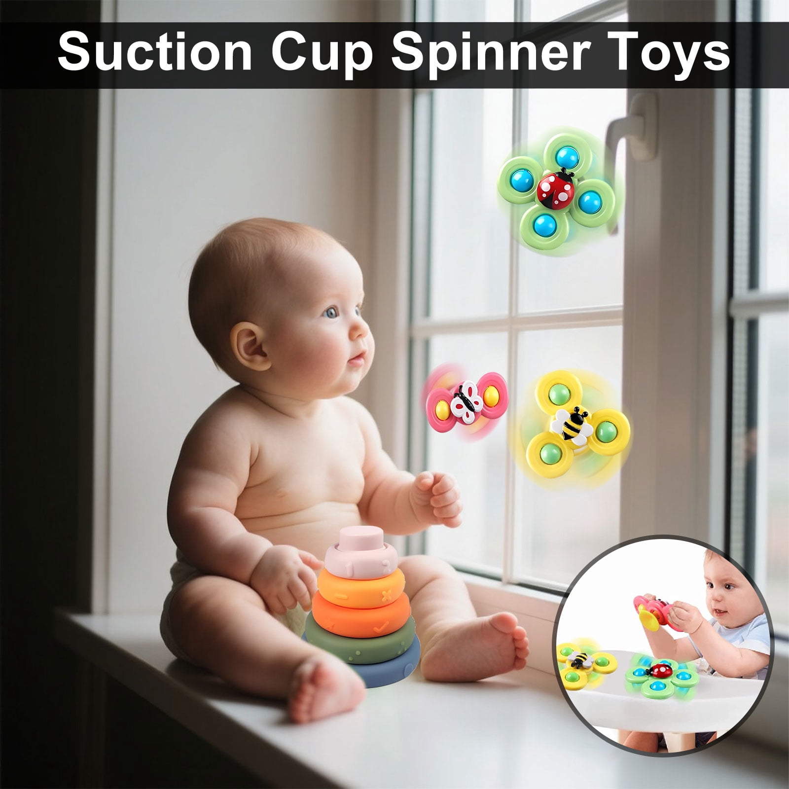 6-in-1 Montessori Baby Toys for 6-12 Months, Pull String Teether, Infant Stacking Blocks, Sensory Storage Bin Teething Toy Gifts for 1 2 3 Year Old Boys Girls