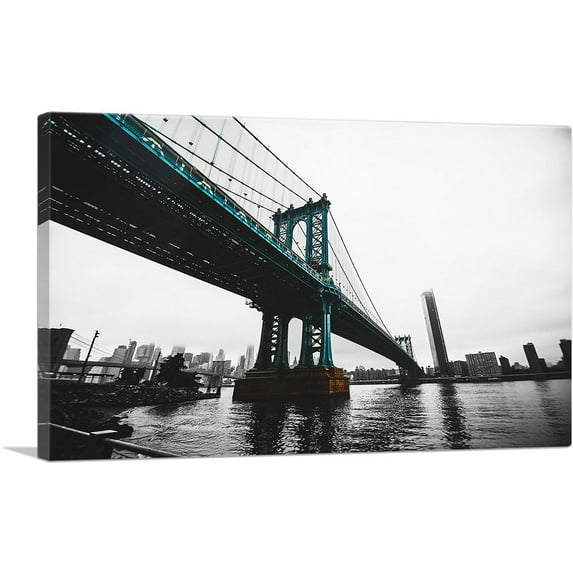 ARTCANVAS Bridge Over The River NYC New York City Canvas Art Print - Size: 40" x 26" (1.50" Deep)