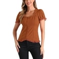 thumbnail image 4 of CAMISA VICTORIANA INSPIRADORA PARA MUJERES CON ESCOTE CORAZÓN Y MANGAS ABULLONADAS, BLUSA GÓTICA CON LACITOS PARA HALLOWEEN TAMAÑO S CARAMELO, 4 of 5