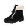 PADFRYBK Snow Boots For Women Casual Warm Short Snow Boots Solid Color Round Toe Boots Front Lace-Up Low Heel Ankle Boots