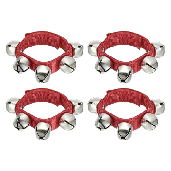 4pcs Wrist Bells, Jingle Bell Ankle Bells Percussion Instruments Musical Rhythm Band with 5 Silvery Bells, Red