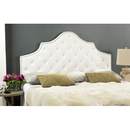 SAFAVIEH Arebelle Rustic Tufted Wood Headboard with Nail Heads Full White