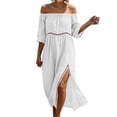thumbnail image 2 of Horkkom Off the Shoulder Dresses for Women Short Sleeve Solid Color Summer Dresses Flowy Casual Maxi Dresses, S-3XL, 2 of 7