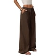 thumbnail image 2 of Women'S Palazzo Pants Summer High Waisted Wide Leg Drawstring Flowy Beach Trousers with Pockets Dark Brown S, 2 of 7