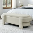 thumbnail image 3 of Triple Tree Wood Upholstered Ottoman Bench with Safety Hinge, Beige, 3 of 9