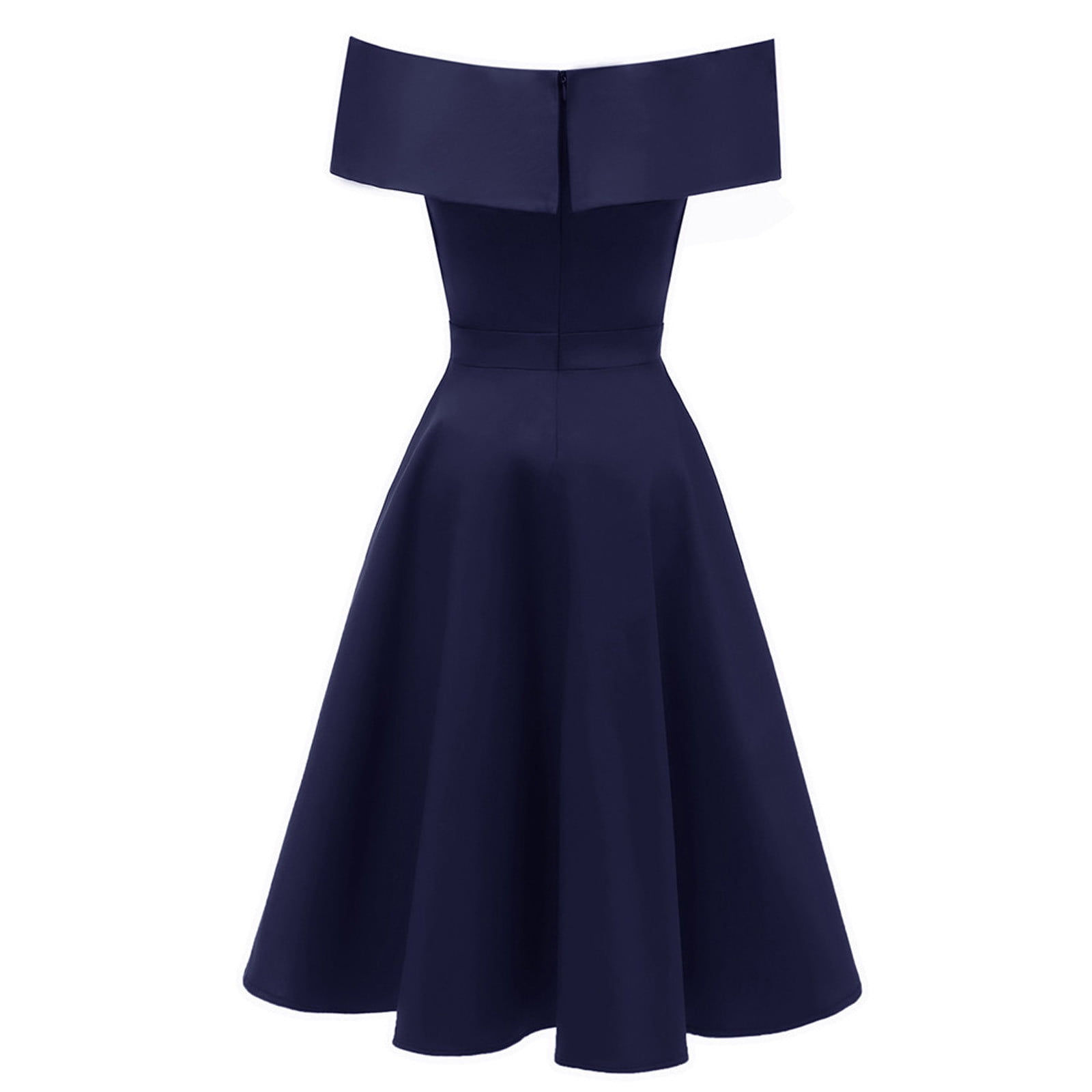 Hvot&aat Elegant Off the Shoulder Cocktail Dress for Women High Waisted A-Line Vintage 1950s Swing Party Midi Dresses