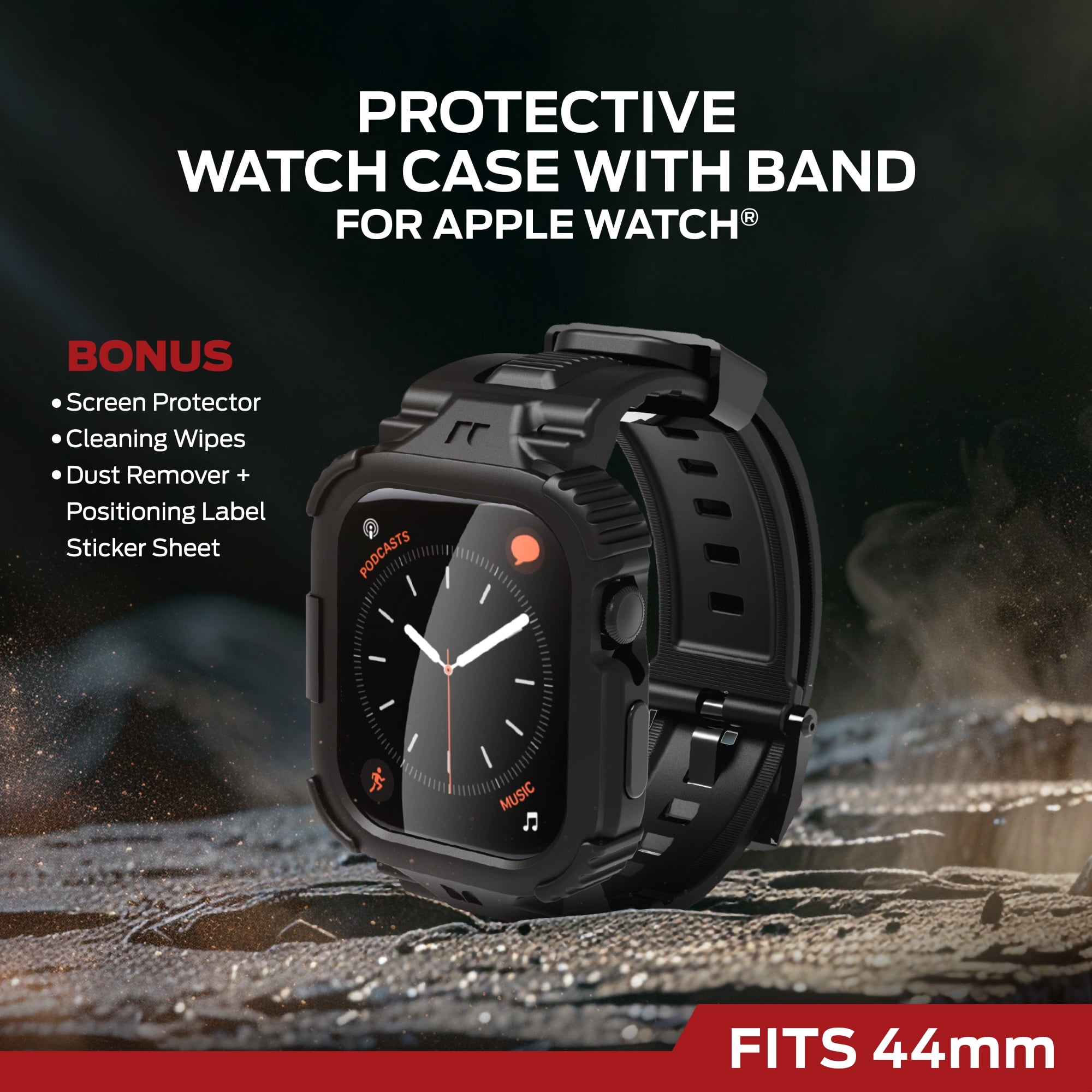 Monster Rugged Smart Watch Band with Protective Case and Touch-Sensitive Screen Cover, Compatible with Apple Watch, 44mm
