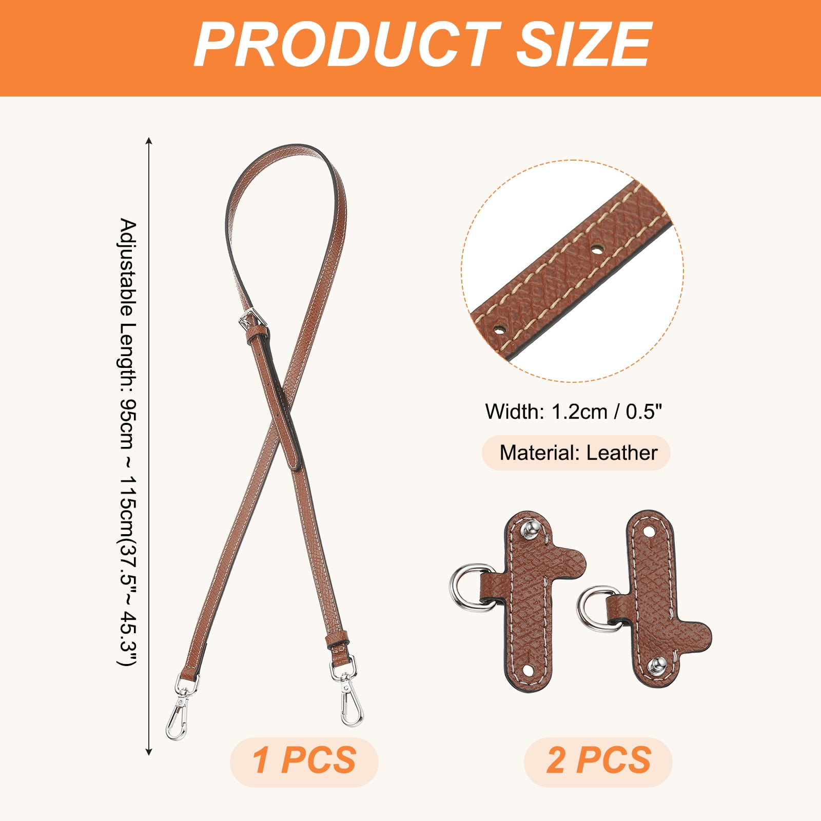 Leather Shoulder Strap, Adjustable Purse Straps Replacement Kit with Clasp for Handbag, Brown