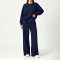thumbnail image 6 of Costeam Women Crew Neck Long Sleeve Top Wide Leg Pants 2 Piece Outfit Set Soft Stretch Knit Loungewear Tracksuit with Side Pockets Loose Fit Casual Daily Outdoor Bottom Sets, 6 of 6