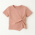 thumbnail image 5 of AUNVITO Girls Solid Color Round Neck Short Sleeve T-Shirt Comfortable Breathable Cotton Casual Style, 5 of 6