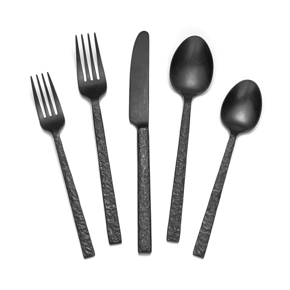 KINGSTONE 20 Pcs Black Hammered Silverware Set for 4, 18/10 Stainless Steel Heavy Duty Flatware Set, Tableware Cutlery Utensil Sets for Home Restaura