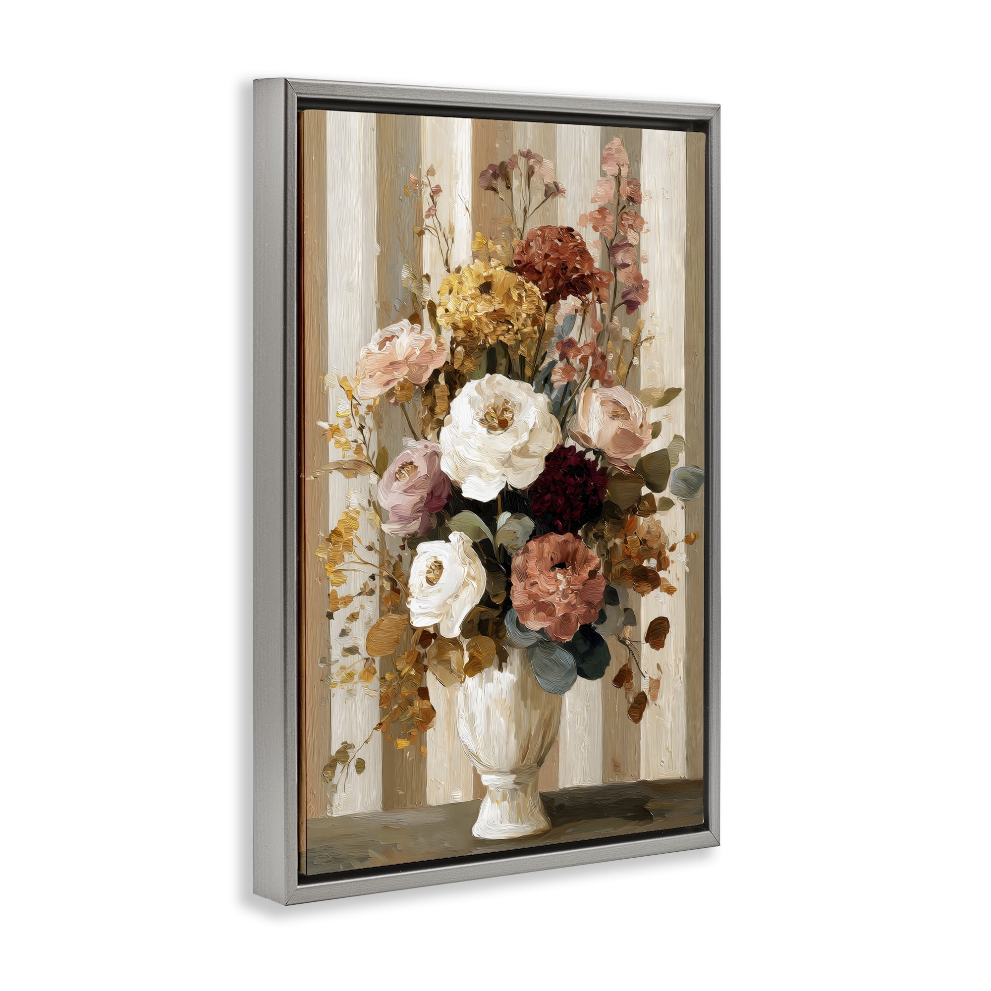 Stupell Industries Vintage Arrangement in Vase Gray Framed Floater Canvas Wall Art, design by Petal Prints Design