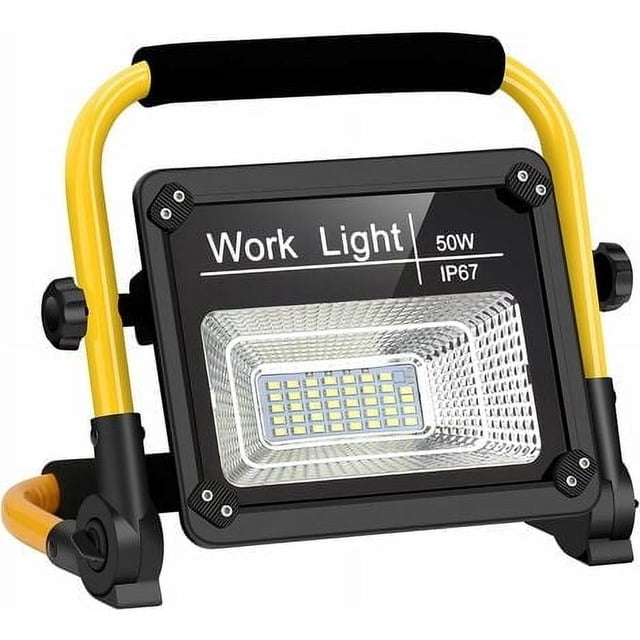 Foco LED recargable, foco para obra de 50 W, lámpara LED recargable con USB, lámpara de trabajo, luces de seguridad de emergencia impermeables para taller, garaje, patio, jardín WHWY
