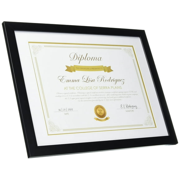 Kate & Milo Diploma Frame Marco Clásico Para Exhibición De Documentos Y Certificados, Negro Con Tapete Blanco, Ideas Para Regalos De Posgrado, Marco De Pared O Mesa