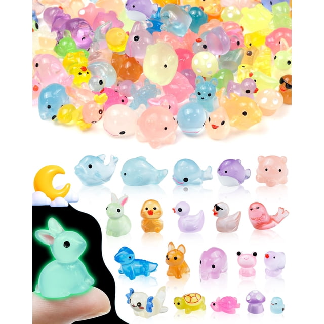 FIVEIZERO 100 piezas de mini animales de resina que brillan en la oscuridad, 20 estilos