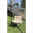 thumbnail image 3 of Swing Egg Chair | Indoor Outdoor Patio Use, with Stand, Cushion & Cup Holder | Rattan+Metal | Beige+Brown, 3 of 26