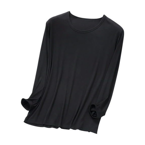 FNFYFH Mens Big and Tall Base Layer Lightweight Pajama Top Crew Neck Undershirt Loose Fit Long Sleeve Underwear Sleepwear