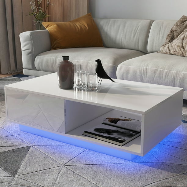 Black White High Gloss Finish, White Coffee Table With Led Lights