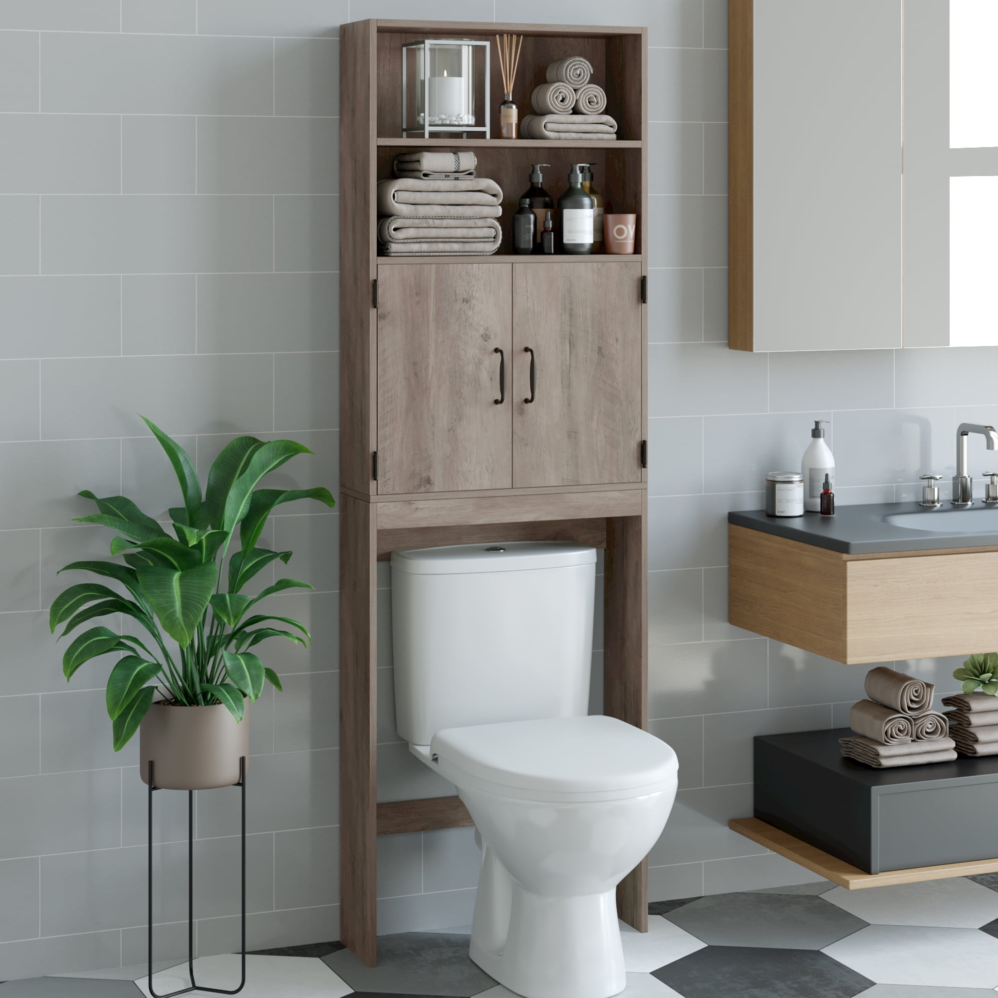 Homeika Bathroom Storage Cabinet with 2 Doors and 2 Shelves, 4 Tier Design  Toilet Paper Storage Stand for Small Space and Corner, L6.7 x W6 x H31