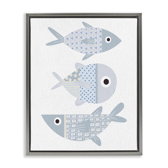 Stupell Industries Coastal Various Patterned Aquatic Fish Design Gray Floating Frame Canvas Art, 17 x 21, by Kim Allen