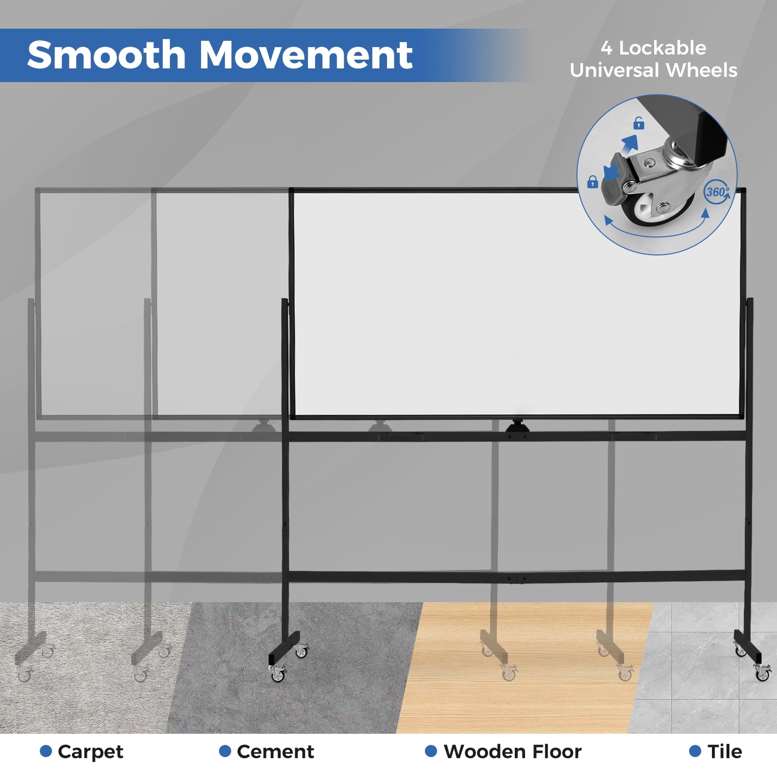 Costway 72" x 36" Double-Sided Magnetic Whiteboard with Stand and Aluminum Alloy Frame Black