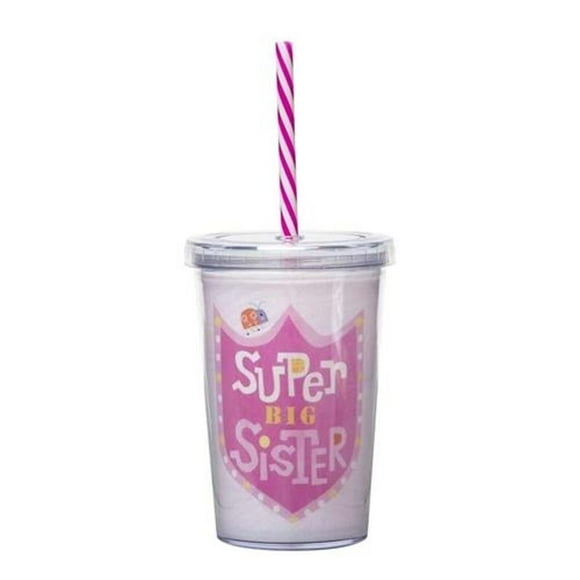 C.R. Gibson Super Big Sister Pink Insulated Small Acrylic Tumbler for Girls, 10 fl. Oz., Pink