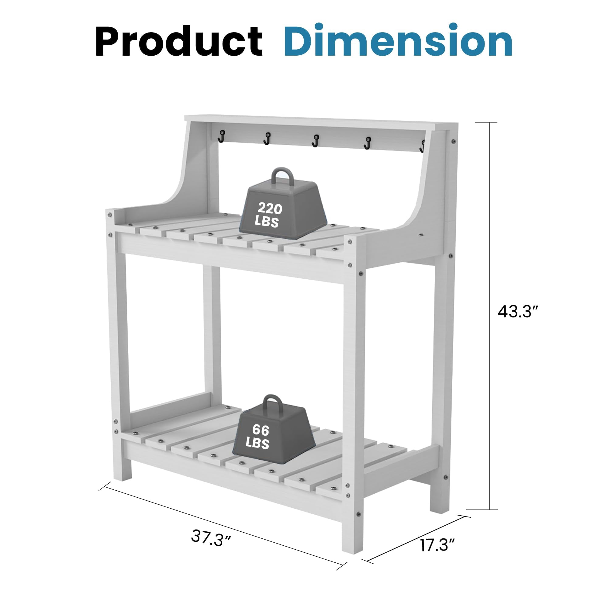 HDPE Outdoor Potting Bench, All-Weather Garden Potting Table, 3-Tier Storage Workstation for Patio Backyard Garden