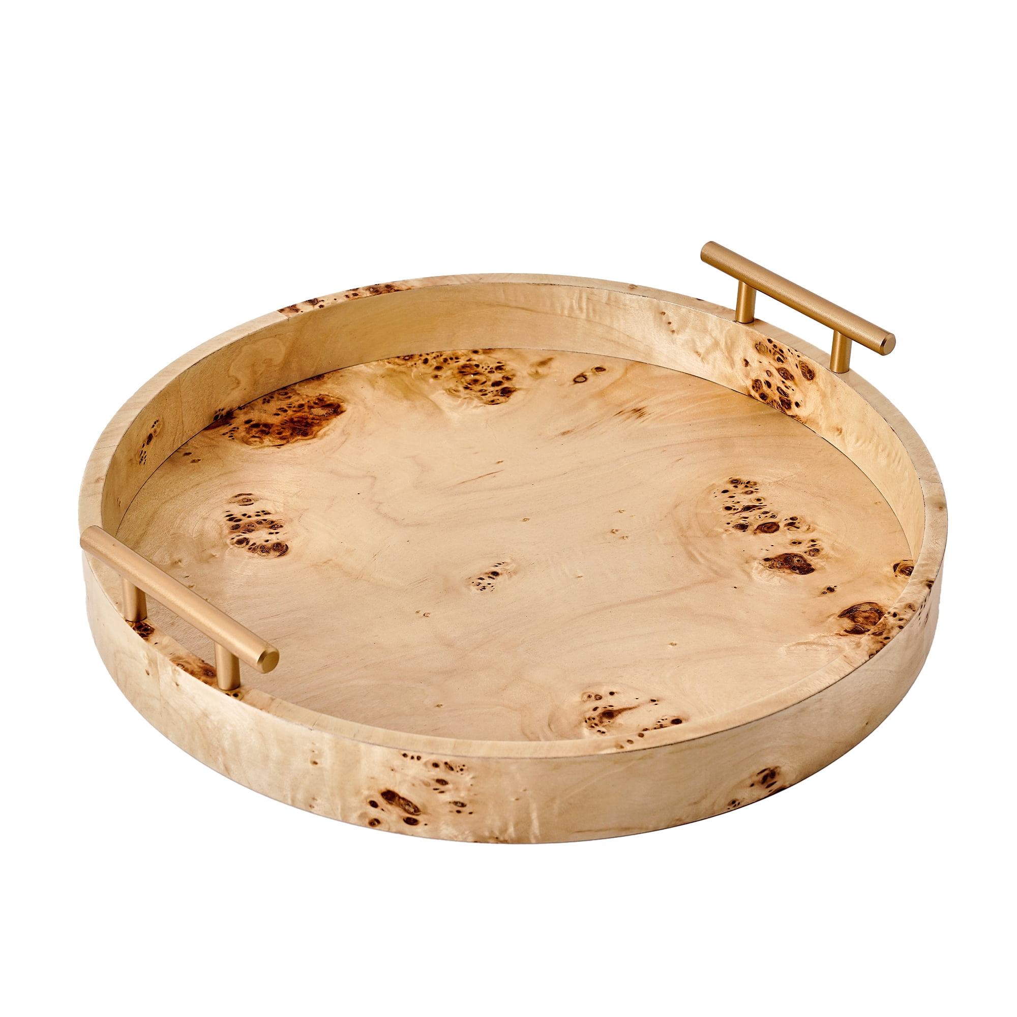 Beautiful by Drew Barrymore Round Tabletop Tray with Gold Handles, 1.75 in x 15.75 in