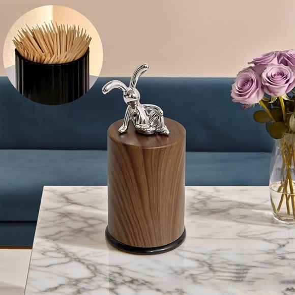 Contenedor Dispensador de Palillos Lindo de Conejo Argento, Imitación a Vetas de Madera, Plano Recto, Pieza Decorativa Divertida para Oficina, Escritorio, Cocina, Hogar, Restaurante