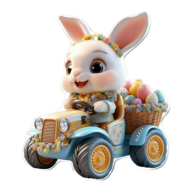 Decoraciones de Puerta de Pascua Acrílico Plano Lindo Coche Colgante Ornamento 8cm para Decoraciones de Coches de Vacaciones