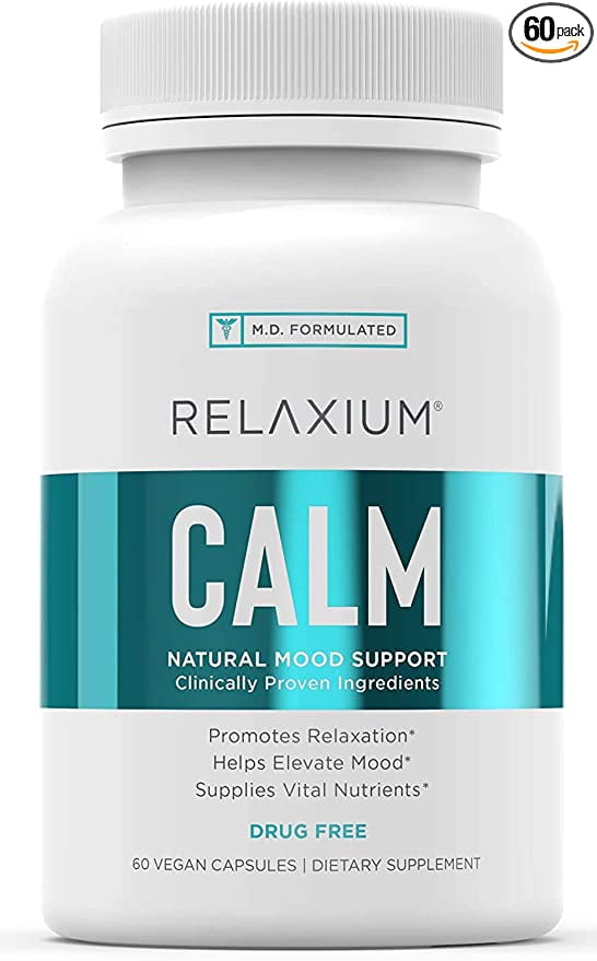Relaxium Calm, Non-Habit Forming, All Natural Stress Relief Supplement, Mood Support, Elevate Mood & Boost Relaxation w/ Ashwagandha, 5-HTP, GABA, & More (60 Vegan Capsules, 30 Day Supply)