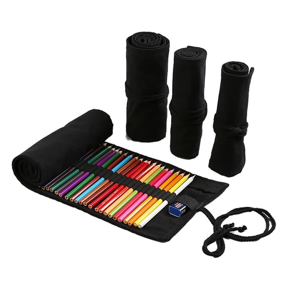 Joefnel Handmade Slots Roll Up Pencil Case, Canvas Pencil Wrap Pouch Pen Holder Organizer Black