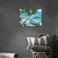 thumbnail image 5 of Beach Boat Palm Tree Decor Wall Art Beach Sea Ocean Theme Pictures Wall Decor Canvas Painting Prints Artwork Home Decorations Framed for Bathroom Kitchen Bedroom Living Room 16"x12", 5 of 6