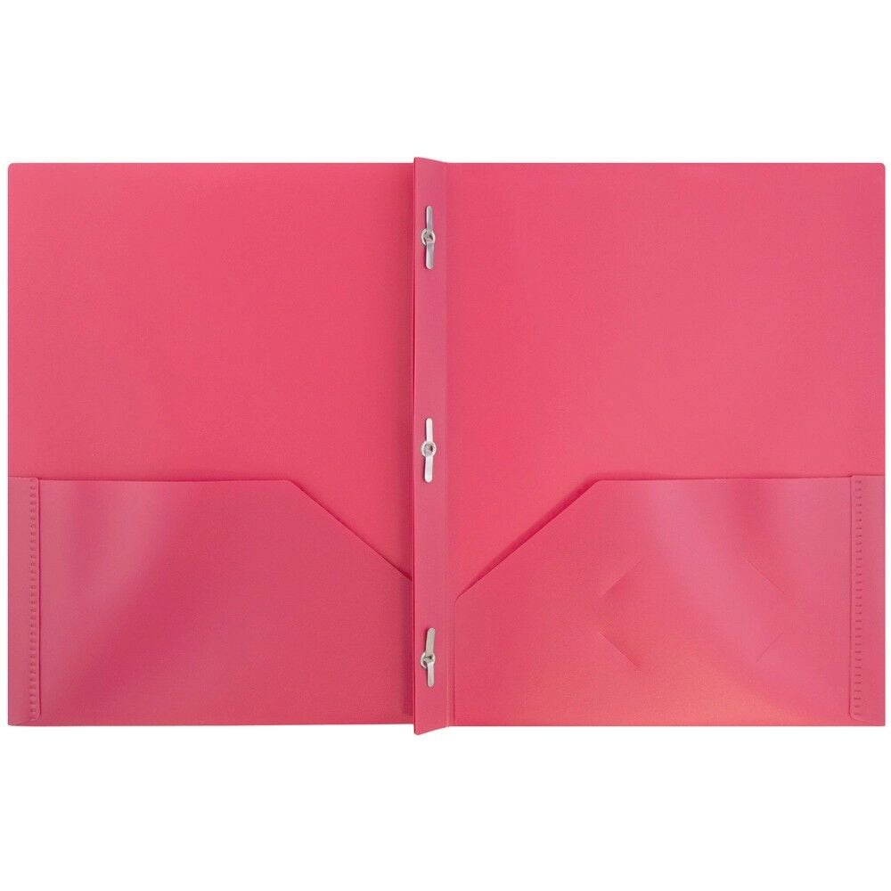 JAM Paper Plastic 2 Pocket POP Folders with Prongs Fastener Clasps, Assorted Fashion Colors, Bulk 48/Pack