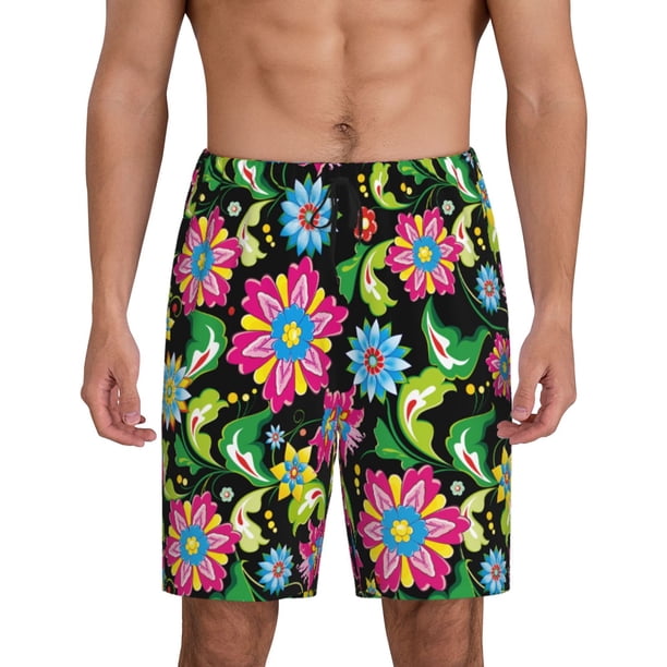 Fotbe Vector Mexican Otomi Style Bright Pantalones Cortos de Pijama para Hombre, Ropa de Dormir, Pantalones de Pijama Cortos para Hombre-X-Large