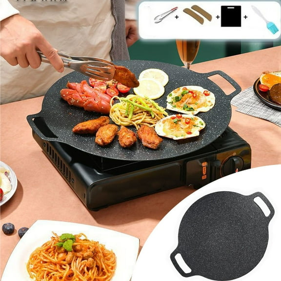 Grill Pan under $5! Yannianjz Cast Iron Grill Pan, Reversible Griddle for BBQ Camping, Outdoor Cookware for Stove Fire, 28cm Skillet with Detachable Handle