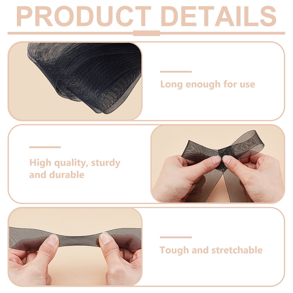 3 Rolls 3 Styles Elastic Polyester Deco Mesh Ribbons for Hat Decoration Skirts Decoration Making Black 1~3 inch(25~75mm) 1roll/style