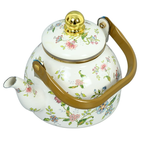 Tetera de esmalte de 1 litro, tetera decorativa con forma de flor, tetera reutilizable