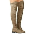 thumbnail image 3 of Sonducket Botas hasta la rodilla para mujer Cremallera lateral Tacón bajo Flock Muslo Botas altas Microfibra Color sólido Zapatos planos Accesorio Calzado caqui 2 Sonducket AP013397-11, 3 of 6