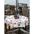 thumbnail image 2 of Outdoor Tablecloth with Umbrella Hole for Patio/Picnic/Party/Camping, Independence Day Waterproof Table Cloth Round Cover Washable, 4th of July Red Blue Strip Love Leaves (Dia 54"), 2 of 8