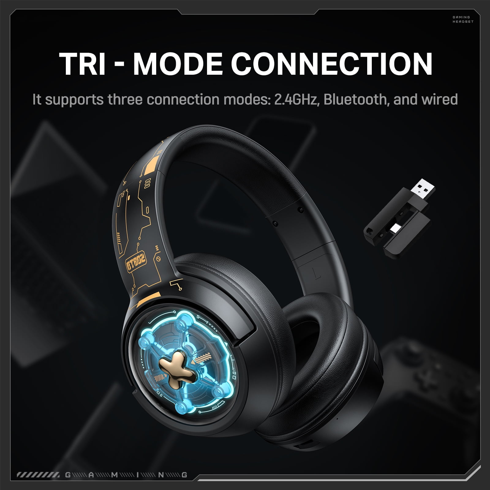 Siivton Wireless Gaming Headset with 2.4G Dongle & Bluetooth 5.3, 50mm Driver, 1000mAh Battery, 20H Playtime, Noise Cancelling Mic for PS5,PS4,Switch,PC,Phone