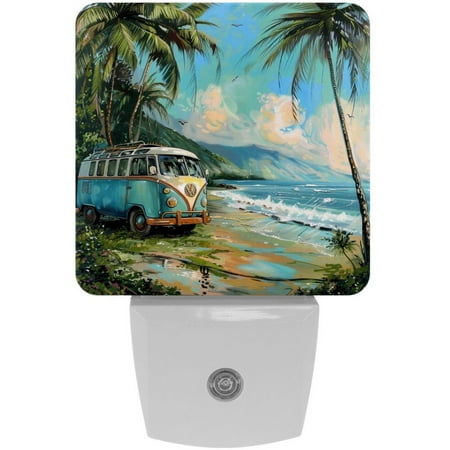 

2-Pin Plug into Wall [2 Pack] Cool Island Bus Summer Decorative Night Light with Auto Dusk to Dawn Sensor Square LED 0.5W Plastic Night Light