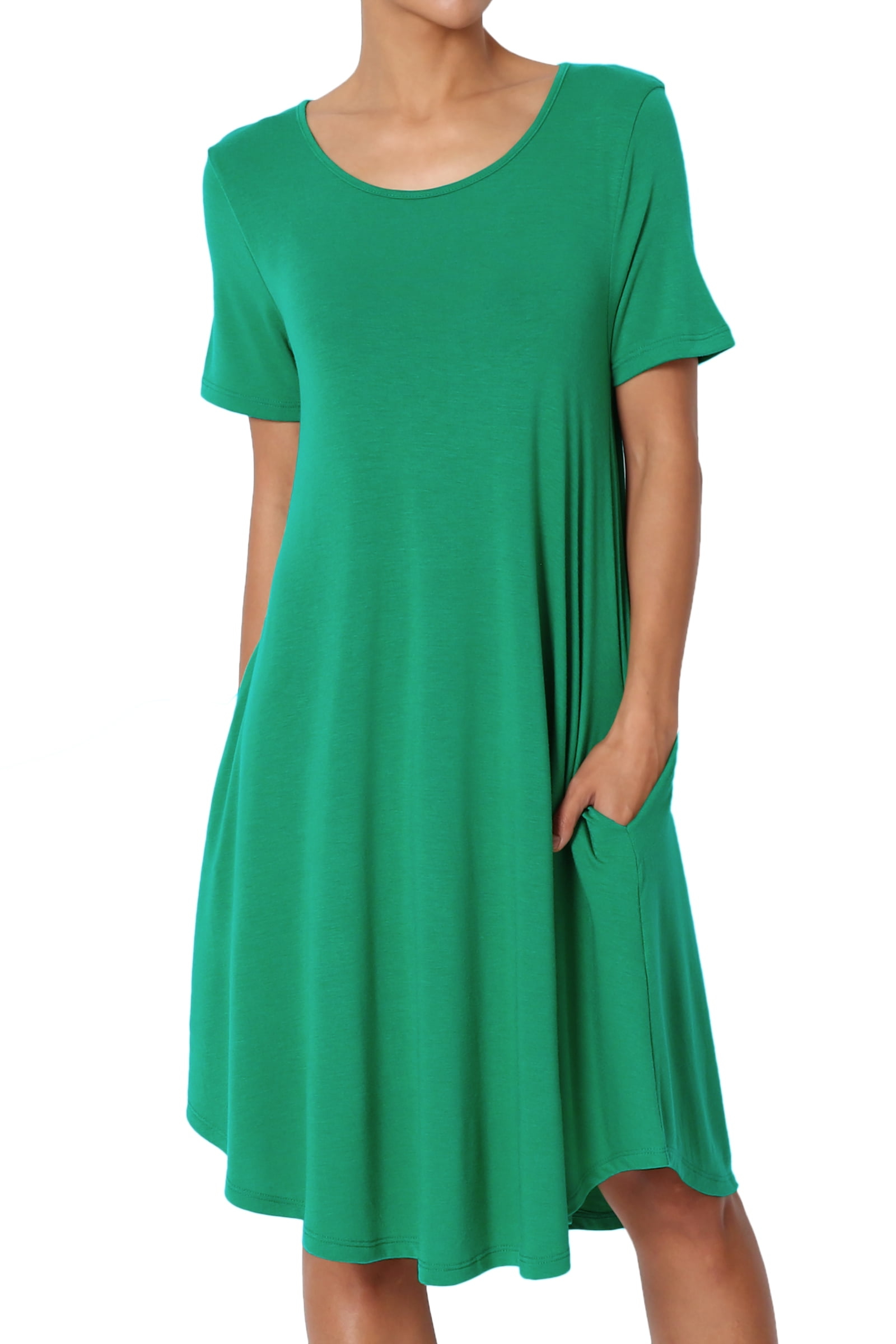 TheMogan Women's PLUS Short Sleeve Draped Jersey Knit Pocket ALine T