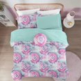 thumbnail image 3 of Kids Comforter Bed Set Twin Size for Girls, 6 Pieces Bed in a Bag with Shams, Sheet Set, A Toy Pillow Dark Pink Round Flower Twin Soft Microfiber Kids Comforter Bedding Set, 3 of 6